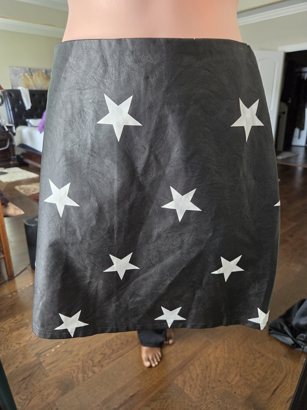 Altar'd State Black Mini Skirt with White Star Print